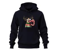 Navidad loco reno bastón de caramelo divertido dibujos animados unisex sudadera con capucha sudadera con capucha, azul marino, S