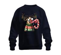 Navidad loco reno bastón de caramelo divertido dibujos animados unisex sudadera suéter, azul marino, L