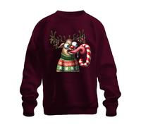 Navidad loco reno bastón de caramelo divertido dibujos animados unisex sudadera suéter, granate, XXL