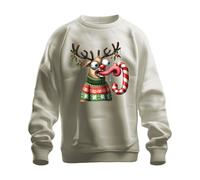 Navidad loco reno bastón de caramelo divertido dibujos animados unisex sudadera suéter, naturaleza, S