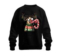 Navidad loco reno bastón de caramelo divertido dibujos animados unisex sudadera suéter, Negro , XXL