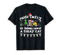 Navidad Más Probable Que traiga Gato Callejero Partido de Navidad Mujeres Hombres Camiseta