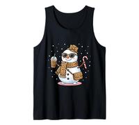 Navidad muñeco de Nieve Leopardo Coqueta Arco sosteniendo café Helado y Dulces Camiseta sin Mangas