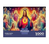 Navidad Nacimiento Jesús Cartulina Premium 1000 Pcs Conjunto De Rompecabezas Sagrado Corazón con Juego Divertido Y Desafiante, Puzzle De Decoración Hermoso, Regalo De Cumpleaños 70x50cm/1000p