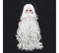 Navidad Papá Noel Cosplay Peluca de Papá Noel y barba Pelo sintético Pelucas cortas de cosplay Accesorios de postizo blanco Barba de Papá Noel 70cm peluca 80cm Barba