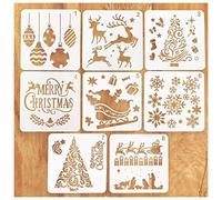 Navidad Plantillas Dibujo Niños, 8 Piezas Stencil Plástico Pintura para Manualidades, Scrapbooking, Diario, Pintura, Navidad Decoración