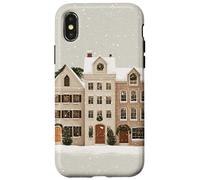 Navidad Pueblo Calle Escena Acuarela ilustración Carcasa para iPhone X/XS