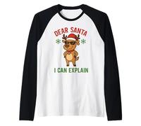 Navidad Querido Papá Noel Puedo explicar reno travieso Camiseta Manga Raglan