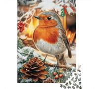 Navidad Robin Bird Rompecabezas 1000 Piezas para Ocio Personal, Cartón Reciclado Premium, Decoración Interior, Regalo Pascua, Juego Educativo 52x38cm/1000pcs