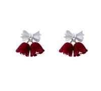 Navidad rojo terciopelo lirio del valle arco pendientes - joyería floral linda festiva para las mujeres, uso diario y reflexivo regalo