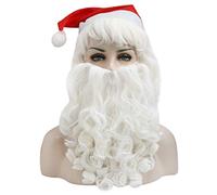 Navidad Santa Claus Barba Peluca Cosplay Disfraz Largo Blanco Pelucas de pelo sintético resistente al calor Set Sombrero de sombreros