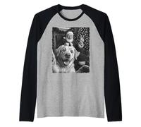 Navidad Santa Claus Merry X-Mas Funny Dog Selfie Hombres Mujeres Camiseta Manga Raglan