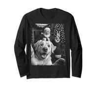 Navidad Santa Claus Merry X-Mas Funny Dog Selfie Hombres Mujeres Manga Larga