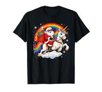 Navidad Santa Montando Unicornio Navidad Familia Celebración Camiseta
