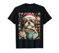 Navidad Shih Tzu con Sombrero de Papá Noel Galletas de Cacao Perro Divertido Camiseta