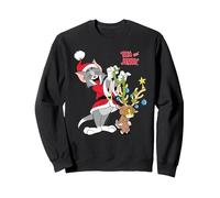 Navidad Tom & Jerry Reindeer Sudadera, Unisex para Adultos, Negro, S