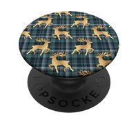 Navidad Tradicional Cuadros Reno Dorado Clásico PopSockets PopGrip Adhesivo