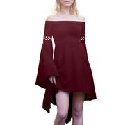 Navidad traje mujeres vestido manga cariño vestido panel mujeres corte más tamaño largo gótico, rojo, XXX-Large