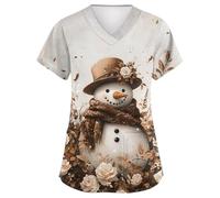 Navidad Uniforme de Trabajo Mujer Casacas Sanitarias Mujer Manga Corta Cuello V para Enfermeras, Dentistas, Médicos, Estudiantes y Veterinarios