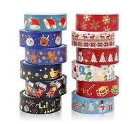 Navidad Washi tape set 12 Cintas adhesivas Rainbow Kawaii Decorativo de Masking Washi Decorativas Tape de Colores Washi Cinta de Enmascarar para DIY manualidades álbumes de recortes y regalos (Rojo)