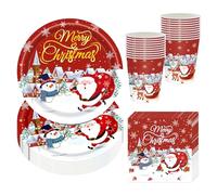 Navideña Juego de Decoración 52 Piezas, 16 Invitados Árbol De Navidad Santa Elk de Fiesta 16 Platos de Papel Grandes 20 Servilletas 16 Tazas Cenas y Fiestas de Navidad