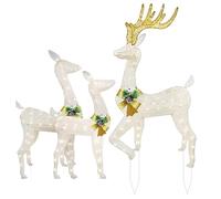 Navideño Iluminado: Trío Doe Fawn con Detalles En Purpurina, Luces LED Que Ahorran Energía, Kit De Estaca para El Suelo con Diseño De Almacenamiento Plegable | Escena Navideña Interior Y E
