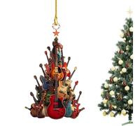 navideño para guitarra eléctrica - Decoración de un árbol musical de madera de guitarra, divertido para las vacaciones musicales, decoraciones temáticas de la banda de rock, recuerdo d