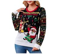 Navideño para Mujer Joven Y Niña Suéter de Punto de Papá Noel con Luces LED y Disfraz navideño Estilo Europeo Jacquard