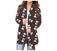 Navideños Cardigan Mujer Mangas Largas Imprenta Digital Casual Women's Christmas Long Manga Cardigan Cuat Femenino (Black, XXL)