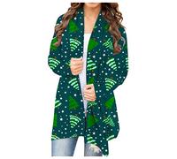 Navideños Cardigan Mujer Mangas Largas Imprenta Digital Casual Women's Christmas Long Manga Cardigan Cuat Femenino (Green, XXL)