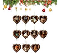 navideños con animales - Colgante con animales de acrílico 2D, juego de decoración para árbol de Navidad de 11 piezas con diseño de corazón, mesa para en interior, decoración