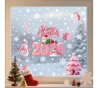 Navideños para ventanas, 136 decoración navideña para ventanas para fiestas en casa durante de invierno: Papá Noel, renos, muñecos nieve, galletas jengibre y copos de nieve (Rosa)