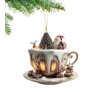 navideños - Portable Tree Decor Coffee Cup colgante para hombre, diseño de biblioteca de acrílico con Snow House, decoración de vacaciones para la noche, lugar de trabajo, interés