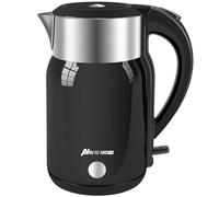 Navie Mobi Hervidor Agua Electrico,1.8L Gran Capacidad,2200W Ebullición Rápida, Calentador Agua Acero inoxidable,Sin BPA,Apagado Automático,Tetera Electrica Sin Goteo,Doble pared,Sin Cable,Negro