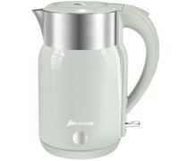 Navie Mobi Hervidor de Agua Eléctrico 1.8L Capacidad,2200W Ebullición Rápida,Sin BPA,Apagado Automático,Calentador Agua Acero inoxidable,Tetera Electrica Sin Goteo,Doble pared,Sin Cable,Verde