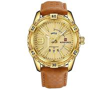Naviforce Hombres de Lujo Relojes Deportivos Relojes de Cuarzo de Cuero a Prueba de Agua Reloj de Oro Fecha de la Cara Grande Reloj