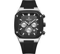 NAVIFORCE Reloj cronógrafo cuadrado para hombre, analógico, calendario, de cuarzo, resistente al agua, con correa de silicona para deportes NF8037, Plateado negro, Moderno