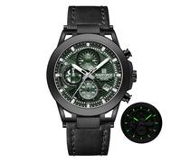 NAVIFORCE Reloj cronógrafo deportivo para hombre, con calendario, de cuarzo, impermeable, correa de piel auténtica, regalos para hombre, negro, verde y negro, ocasiones de negocios