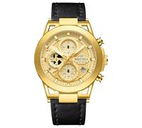 NAVIFORCE Reloj cronógrafo deportivo para hombre, con calendario, de cuarzo, impermeable, correa de piel auténtica para hombre, dorado, Clásico