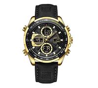 NAVIFORCE Reloj de pulsera analógico de cuarzo impermeable para hombre, estilo militar, multifuncional, de cuero, Dorado+Negro, Moda