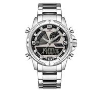 NAVIFORCE Reloj de pulsera analógico digital de acero inoxidable de lujo para hombre, para deportes al aire libre, impermeable, grande y pesado, plata, Clásico