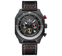 NAVIFORCE Reloj de pulsera de cuero para hombre, analógico, deportivo, impermeable, cronógrafo, esfera cuadrada, con fecha, Negro-Gris, Deporte