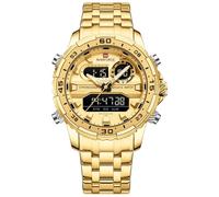 NAVIFORCE Reloj de pulsera para hombre, analógico, digital, de cuarzo, resistente al agua, de acero inoxidable, cronógrafo, militar, multifuncional, dorado