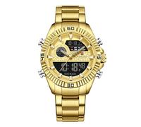 NAVIFORCE Reloj de pulsera para hombre de lujo, analógico, digital, cuarzo, luminoso, impermeable, 3 ATM, acero inoxidable, para negocios, dorado, Clásico