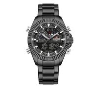 NAVIFORCE Reloj de pulsera para hombre de lujo, analógico, digital, cuarzo, luminoso, impermeable, 3 ATM, acero inoxidable, para negocios, negro, Clásico