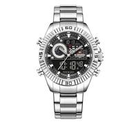 NAVIFORCE Reloj de pulsera para hombre de lujo, analógico, digital, cuarzo, luminoso, impermeable, 3 ATM, acero inoxidable, para negocios, Plata y negro., Clásico