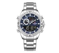 NAVIFORCE Reloj de pulsera para hombre de lujo, analógico, digital, cuarzo, luminoso, impermeable, 3 ATM, acero inoxidable, para negocios, Azul plateado., Clásico