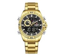 NAVIFORCE Reloj de pulsera para hombre de lujo, analógico, digital, cuarzo, luminoso, impermeable, 3 ATM, acero inoxidable, para negocios, Oro negro., Clásico