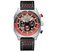 NAVIFORCE Reloj deportivo de moda para hombre, militar, cuadrado, grande, impermeable, cronógrafo, con manecillas luminosas, correa de piel, plata