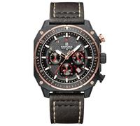 NAVIFORCE Reloj deportivo de moda para hombre, militar, cuadrado, grande, impermeable, cronógrafo, con manecillas luminosas, correa de piel, Oro negro.